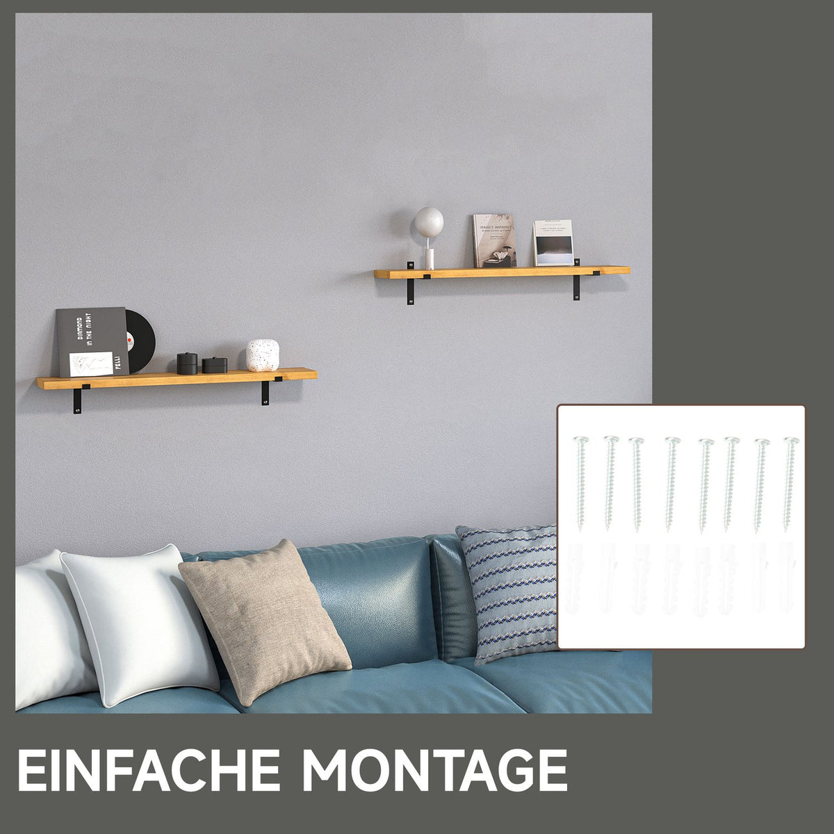 Wall Shelf Set Of 2 Floating Shelves Made Of Pine Wood And Steel, Brown, 90X15X2.5Cm, For Stylish Wall Decoration