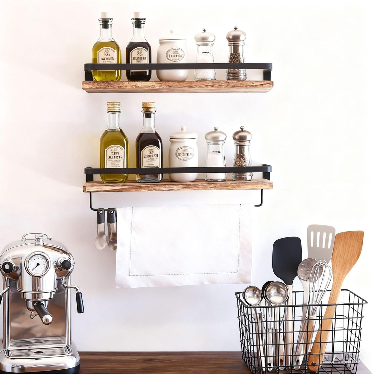 Wall Shelves, 2-Piece Set, Wood and Iron