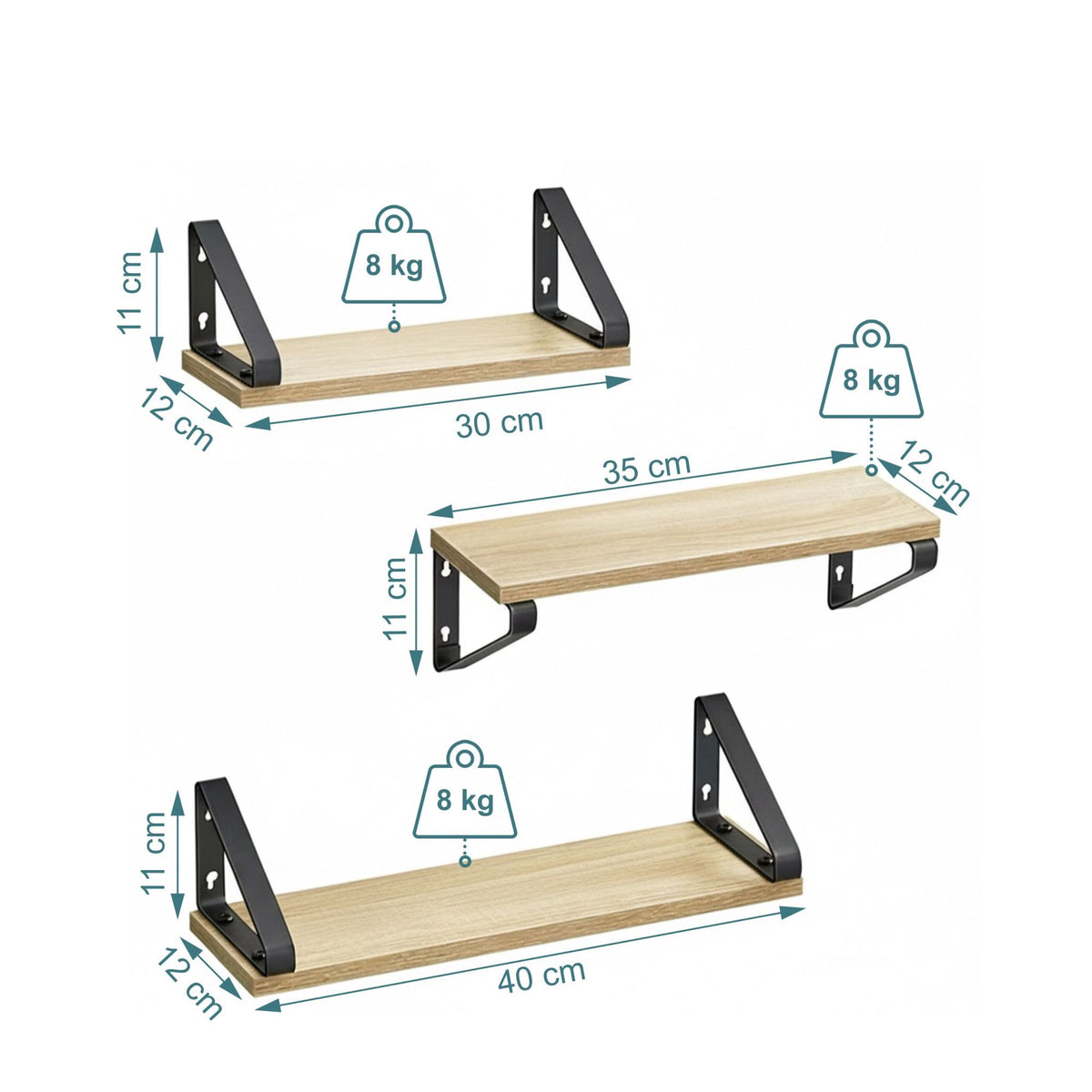 Wall Shelves – 3 Sizes for Living Room or Bedroom
