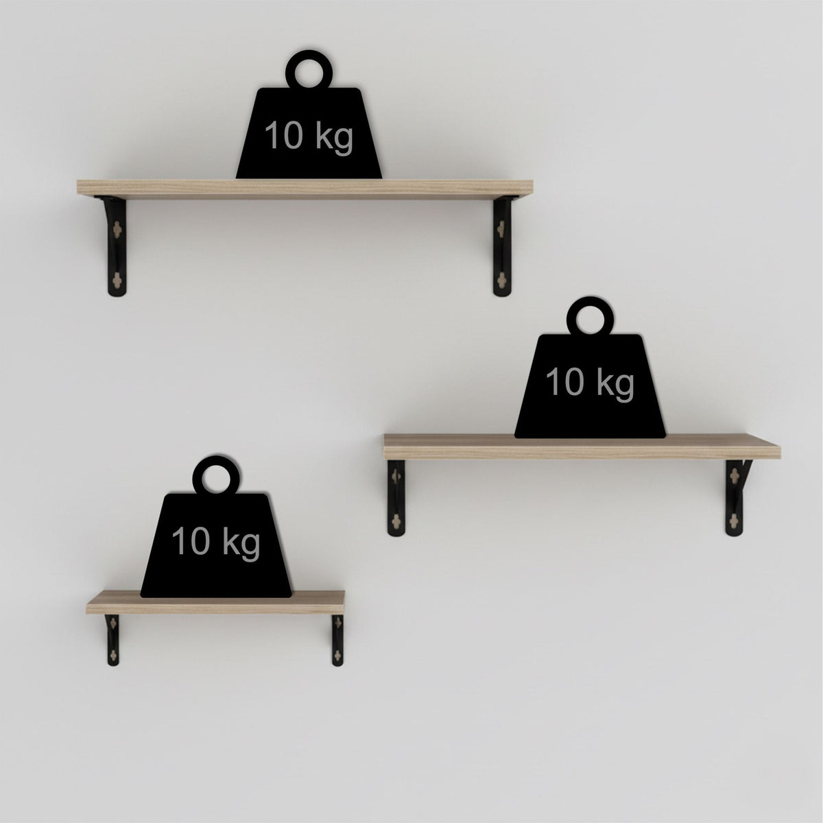 Wall Shelves Set, 3 Sizes, Wood and Steel