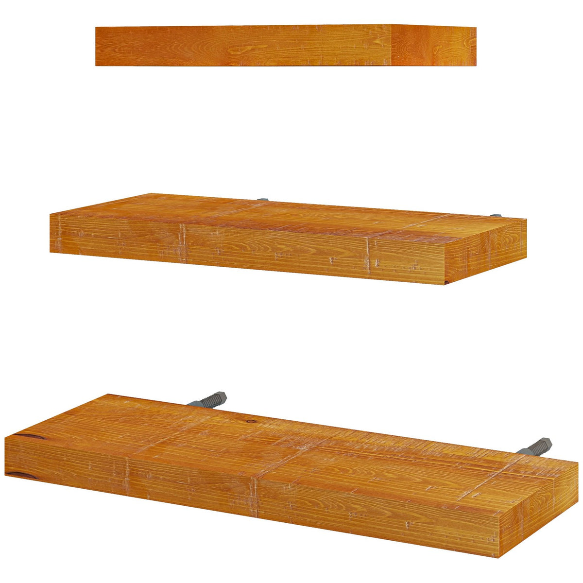 Wall Shelves Set Of 3 Floating Shelves Made Of Solid Wood, Shelf, Brown, For Kitchen, Living Room & Bathroom