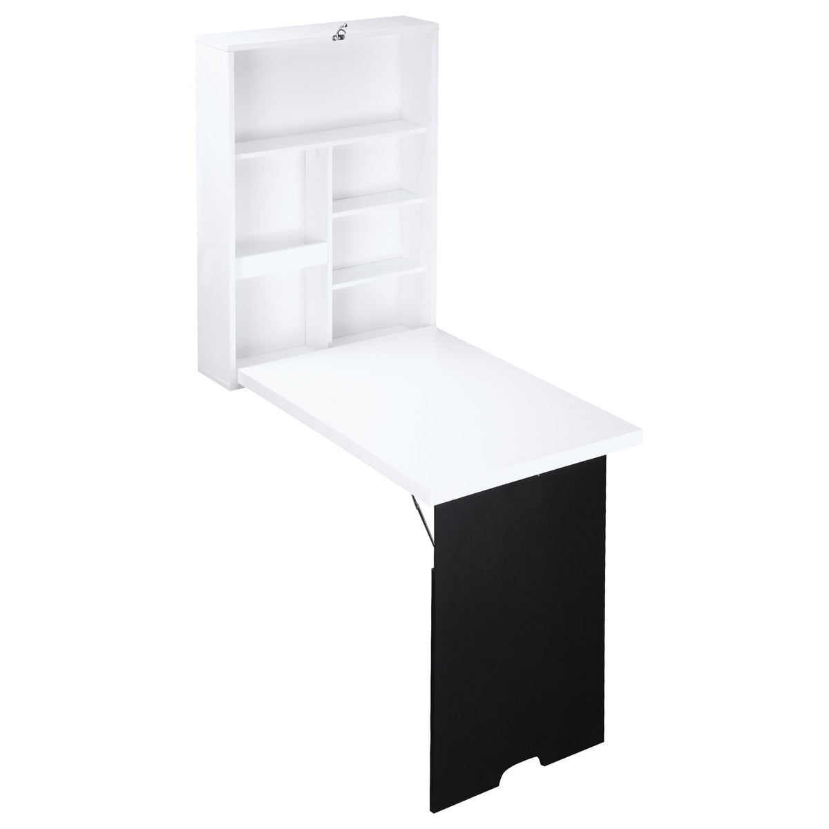 Wall Table Folding Desk 5 Compartments Board White + Black 60X94.5X147Cm