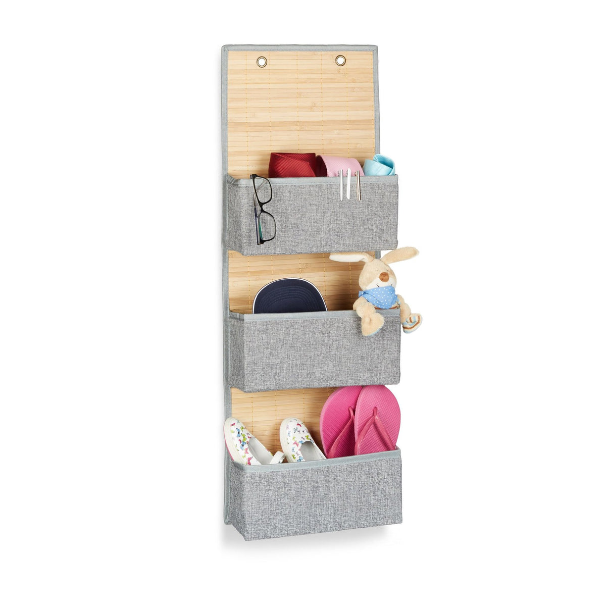 Wall- and door-hung storage for bathrooms