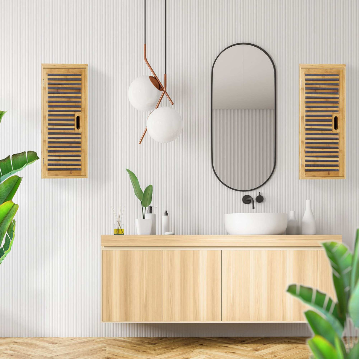 Wall cabinet for bathroom Bamboo 2 shelves