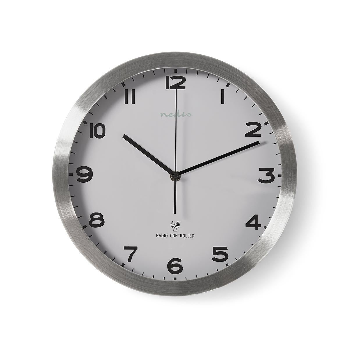Wall clock | Diameter: 300 mm | Aluminum / Plastic | Radio controlled time | Silver / White