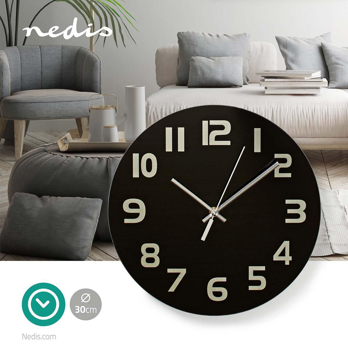 Wall clock | Diameter: 300 mm | Glass | Black