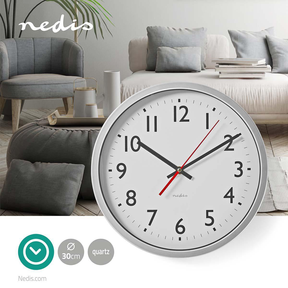 Wall clock | Diameter: 300 mm | Plastic | Silver / White