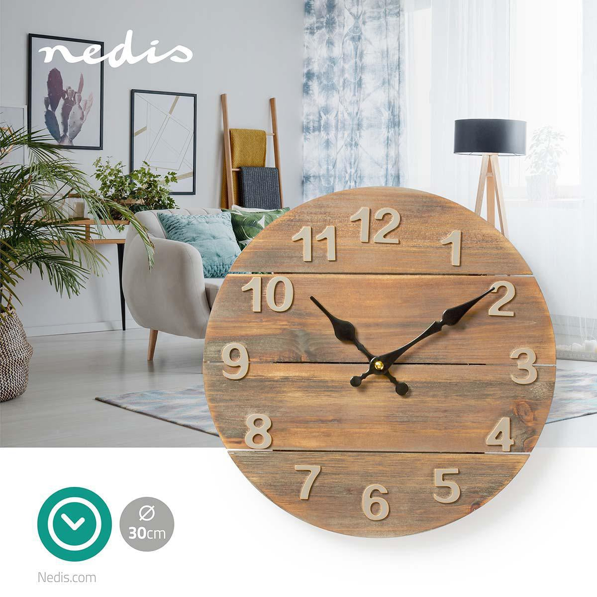 Wall clock | Diameter: 300 mm | Wooden | Beige / Brown