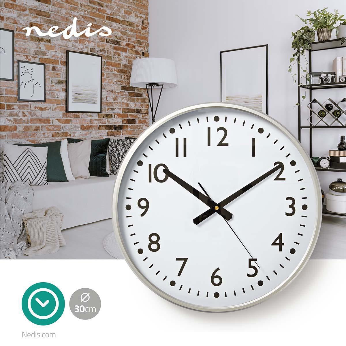 Wall clock | Diameter: 380 mm | Plastic | Silver / White