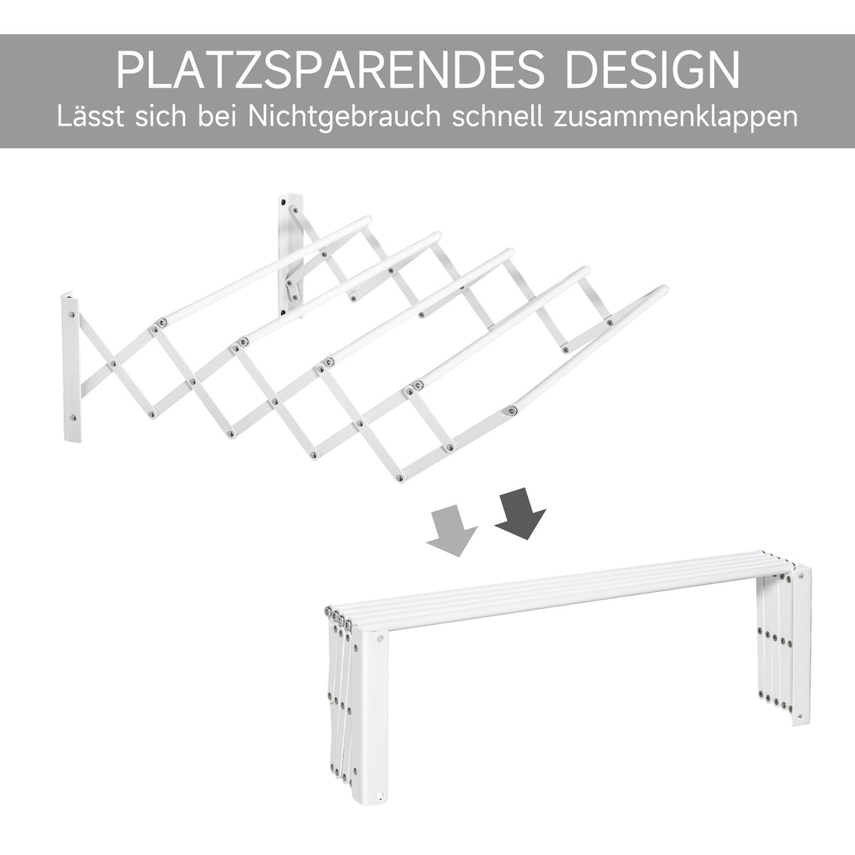 Wall dryer, 57.5cm, clothes rack, space-saving tumble dryer, for indoor and outdoor use, metal, white, 63.5 x 60 x 20 cm