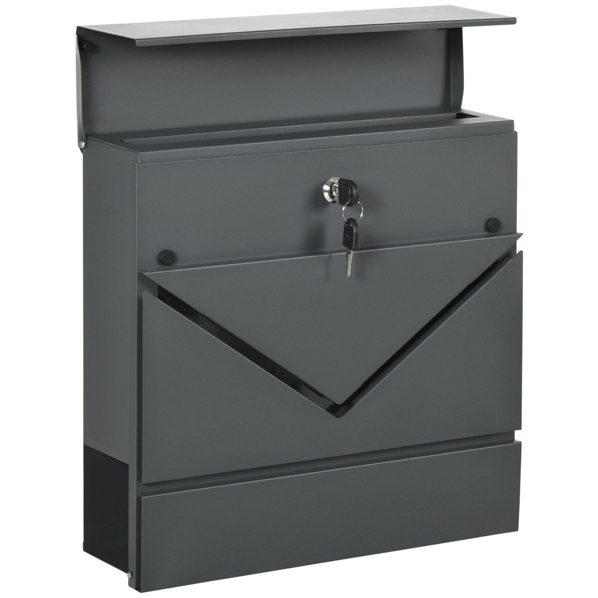 Wall mailbox with lock, lid, mailbox made of galvanized steel, for outdoor use, 37 x 10.5 x 37 cm, dark gray |