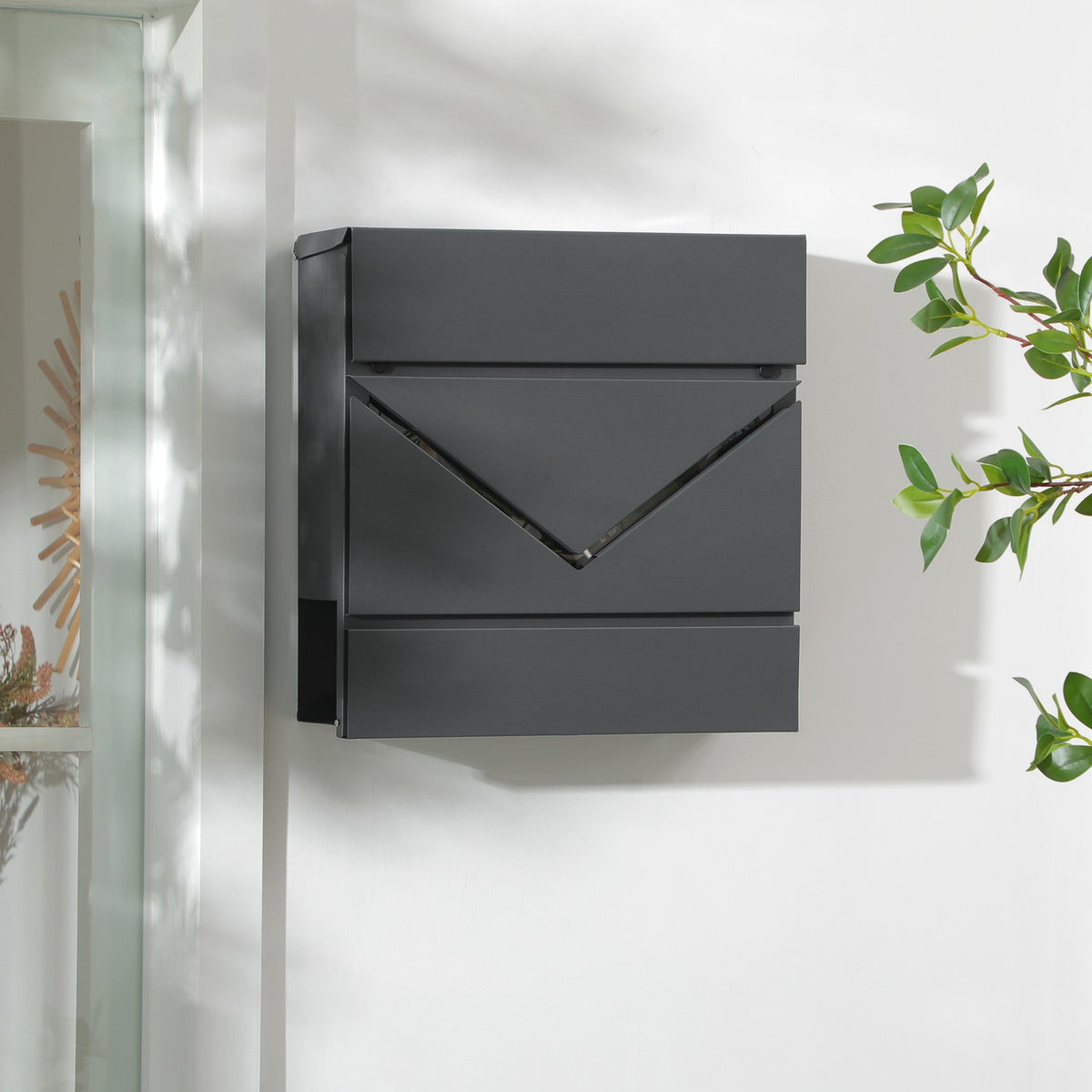 Wall mailbox with lock, lid, mailbox made of galvanized steel, for outdoor use, 37 x 10.5 x 37 cm, dark gray |