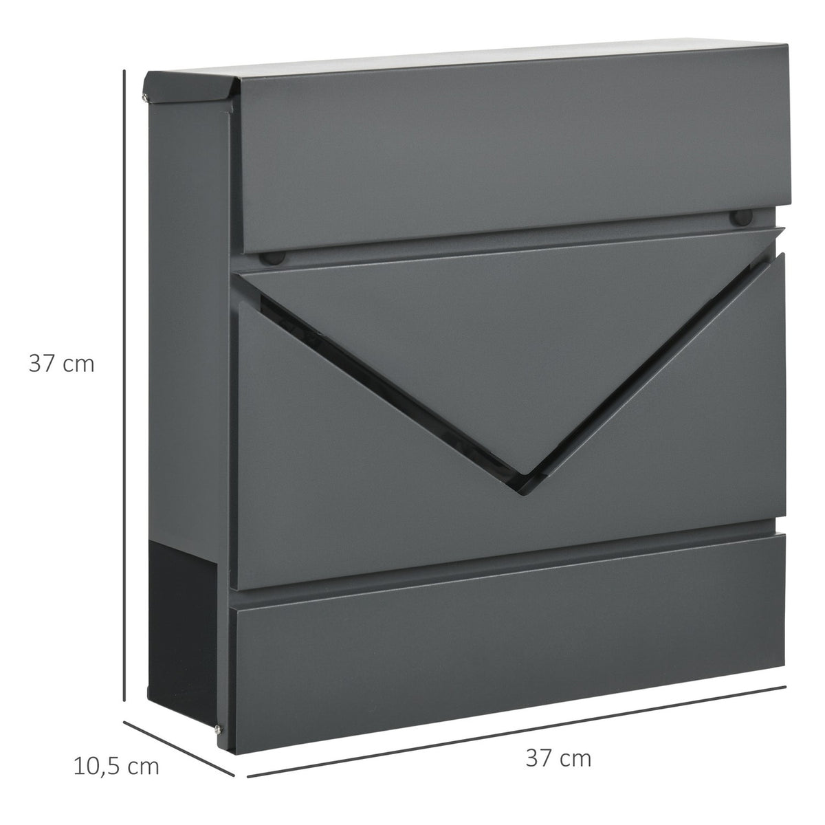Wall mailbox with lock, lid, mailbox made of galvanized steel, for outdoor use, 37 x 10.5 x 37 cm, dark gray |