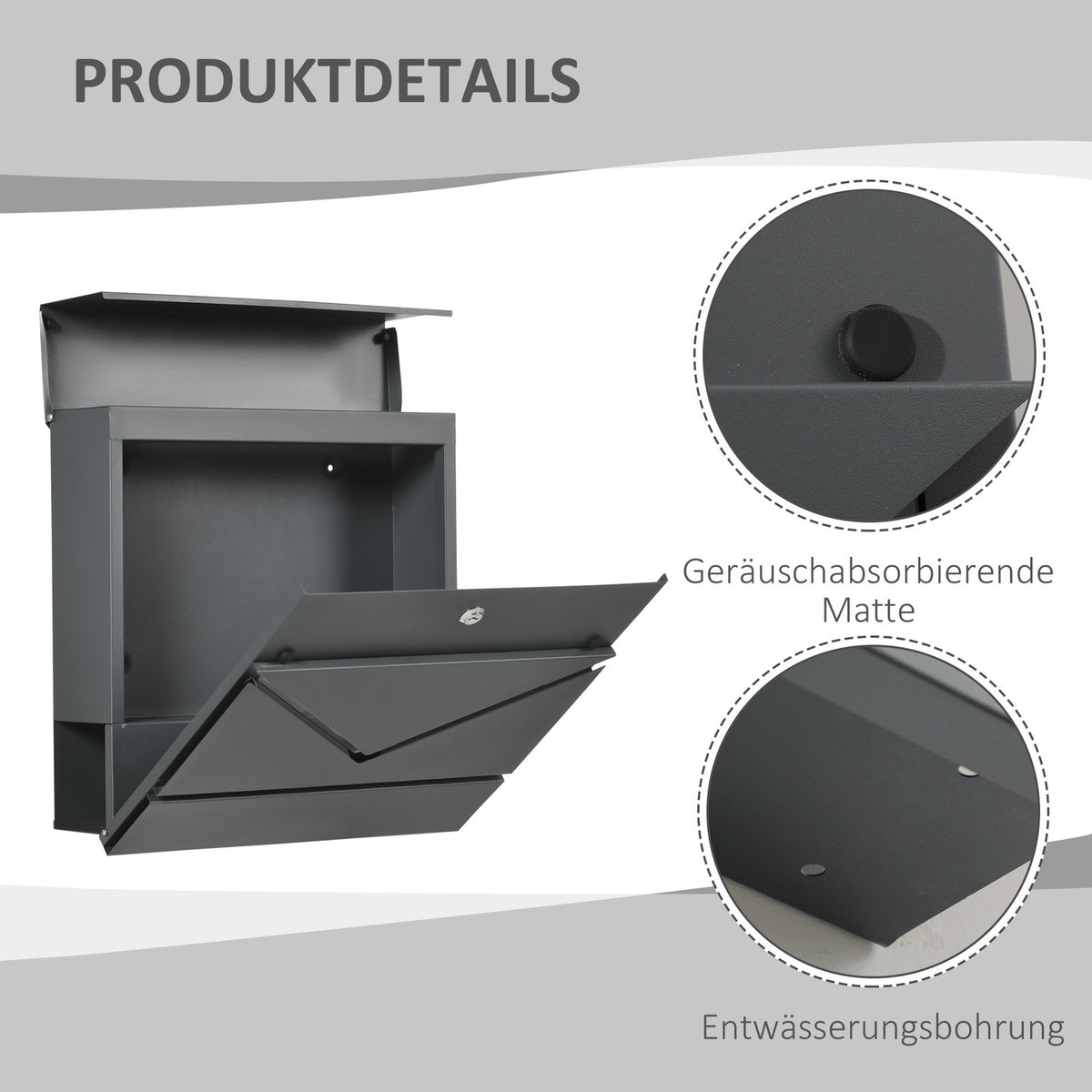 Wall mailbox with lock, lid, mailbox made of galvanized steel, for outdoor use, 37 x 10.5 x 37 cm, dark gray |