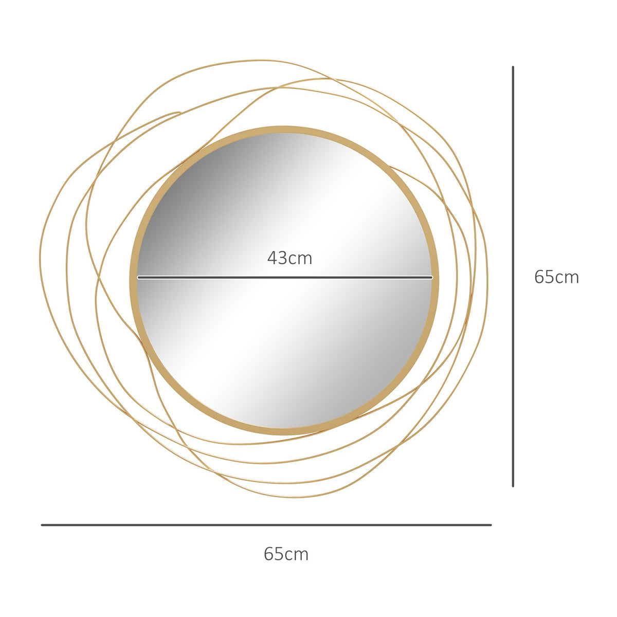 Wall mirror, Ø65 cm wall decoration with mirror, metal frame, hallway mirror, wall art for living room, bedroom, gold