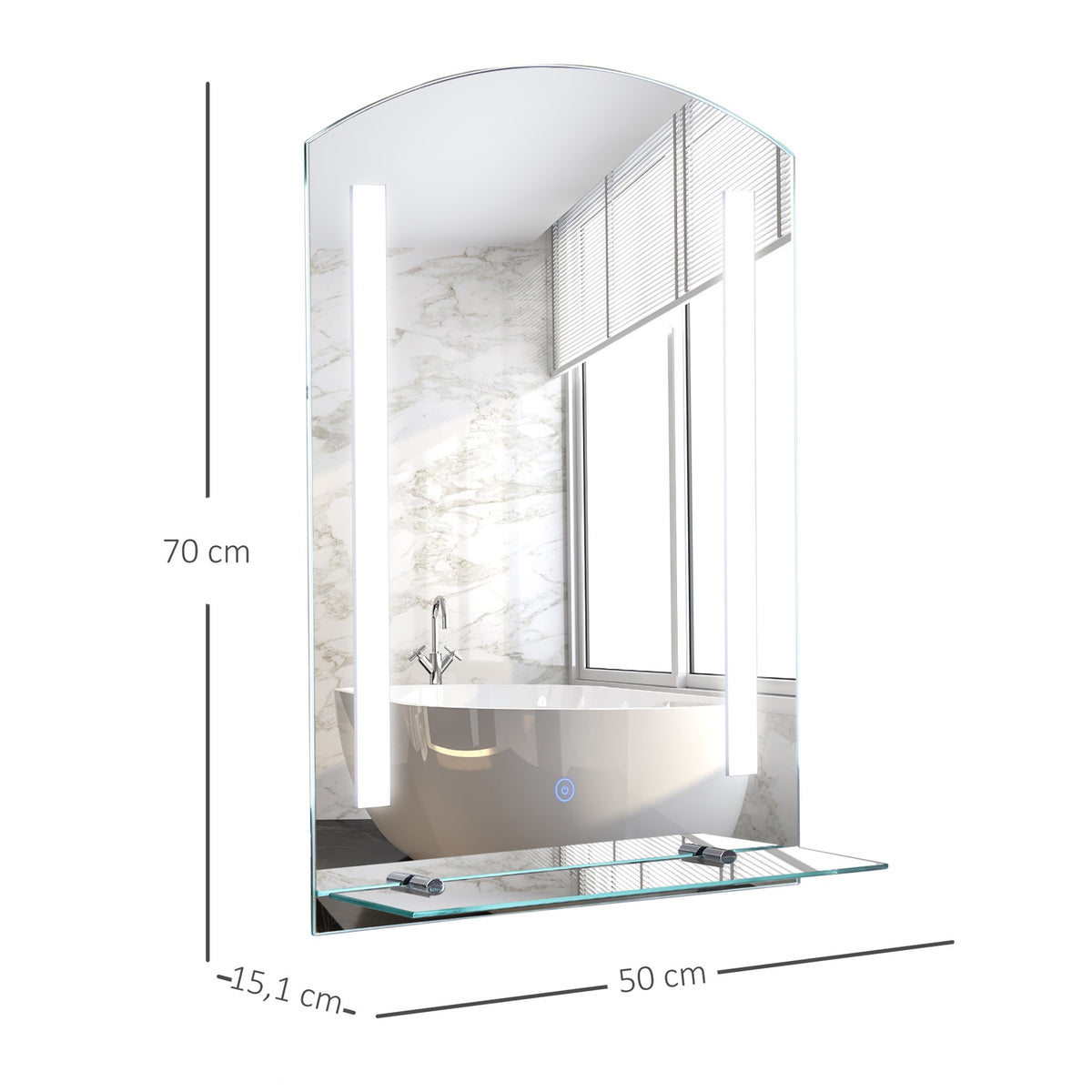 Wall mirror bathroom mirror with shelf, LED 15W, waterproof, 50x15.5x70cm, bathroom mirror