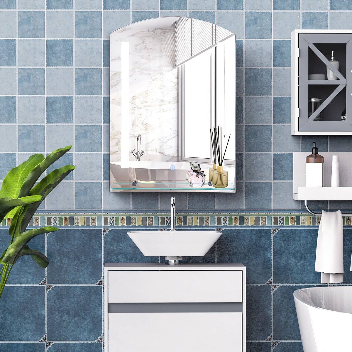 Wall mirror bathroom mirror with shelf, LED 15W, waterproof, 50x15.5x70cm, bathroom mirror
