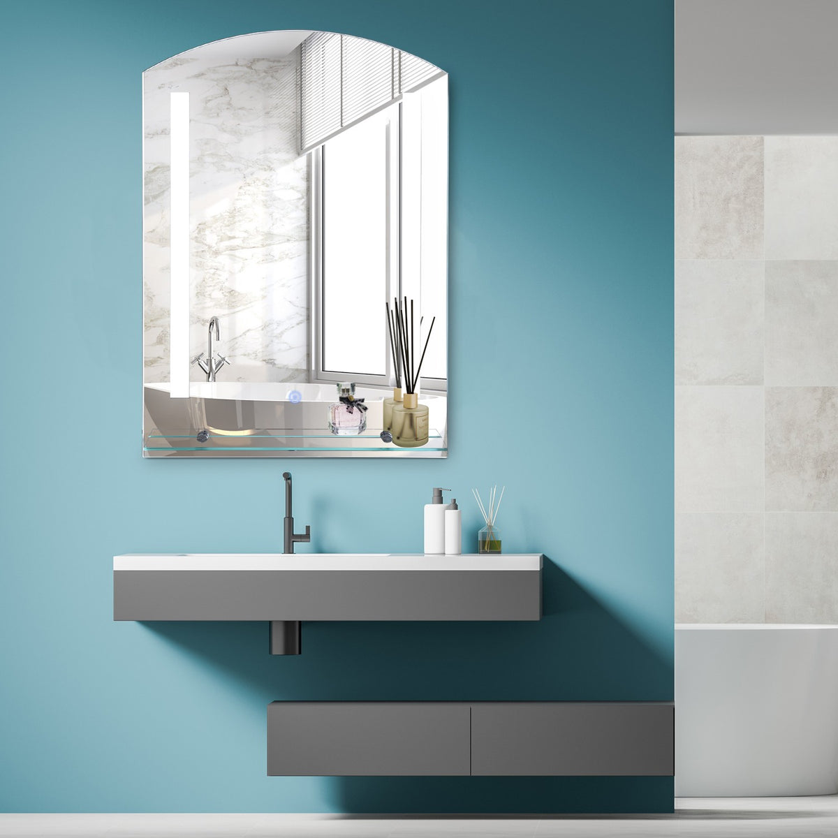 Wall mirror bathroom mirror with shelf, LED 15W, waterproof, 50x15.5x70cm, bathroom mirror