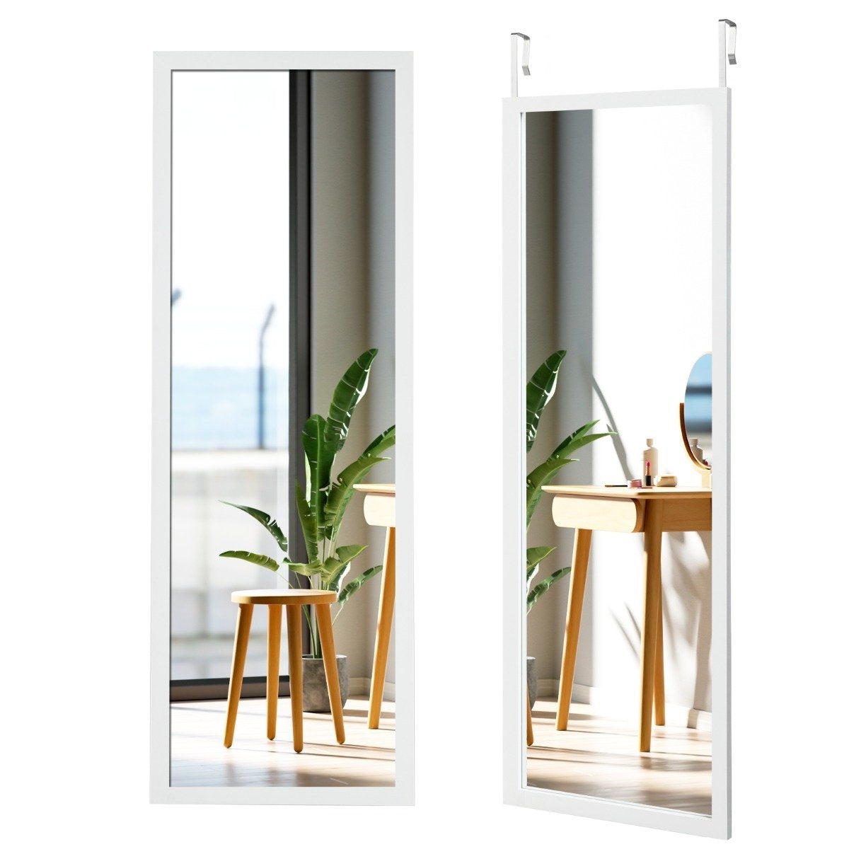 Wall mirror full-length mirror with height-adjustable hanging hooks 37 x 2 x 120 cm white