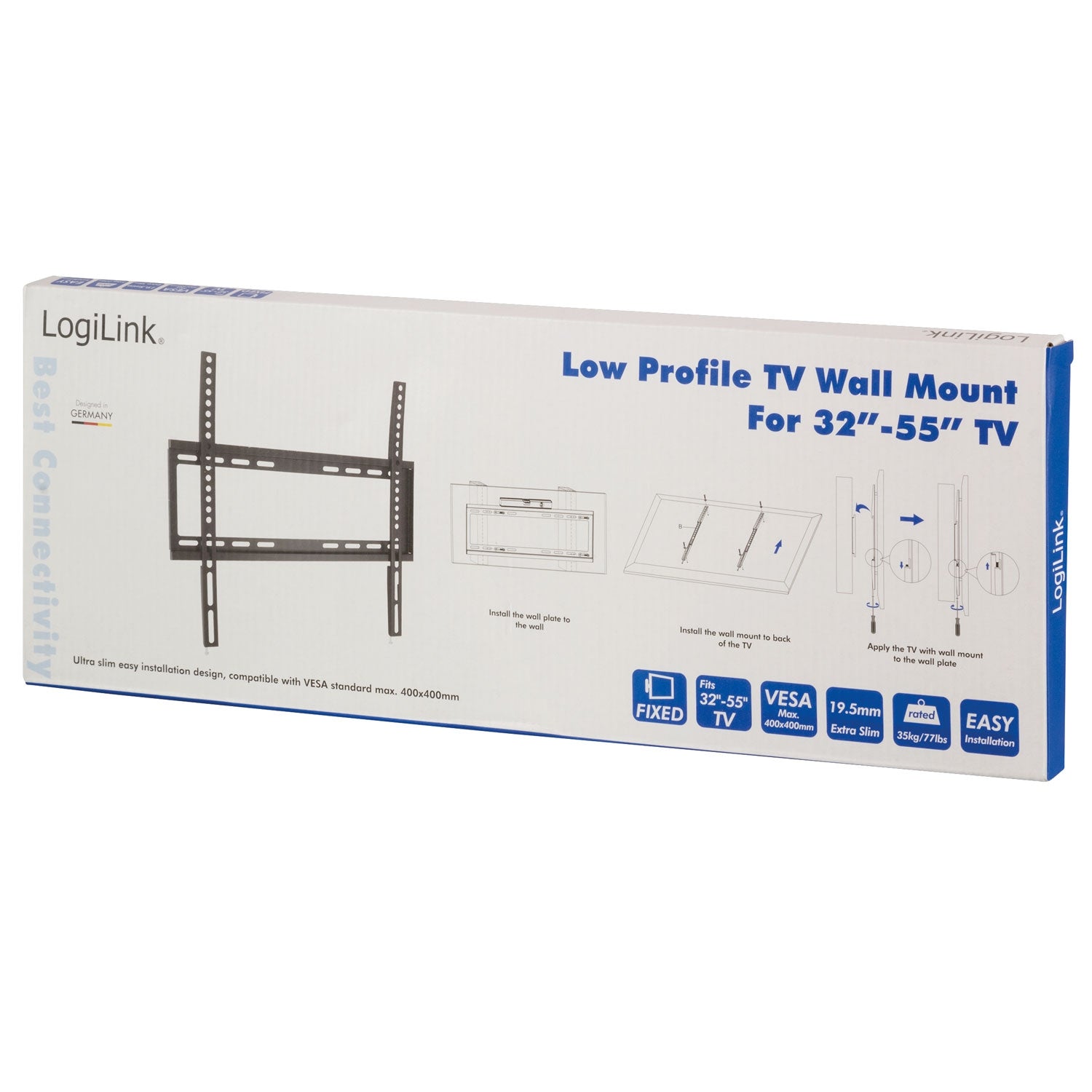 Wall mount TV 32-55" Fixed. Extra slim. 19.5mm