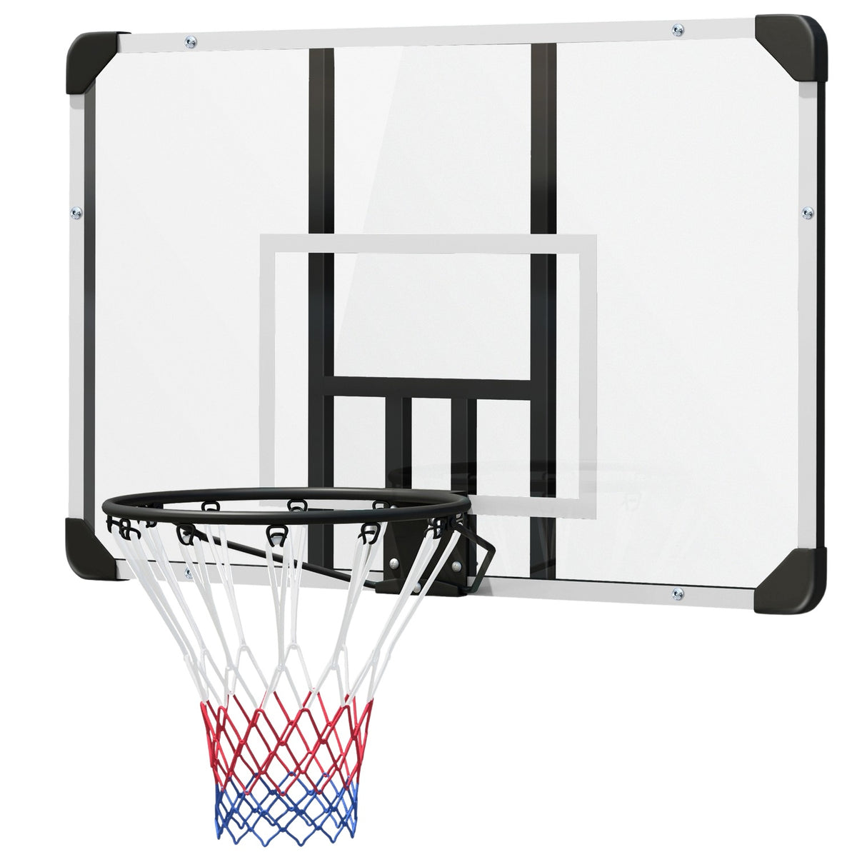 Wall-mounted basketball hoop with basketball board and net 113 x 61 x 73 cm made of steel for outdoor activities in white