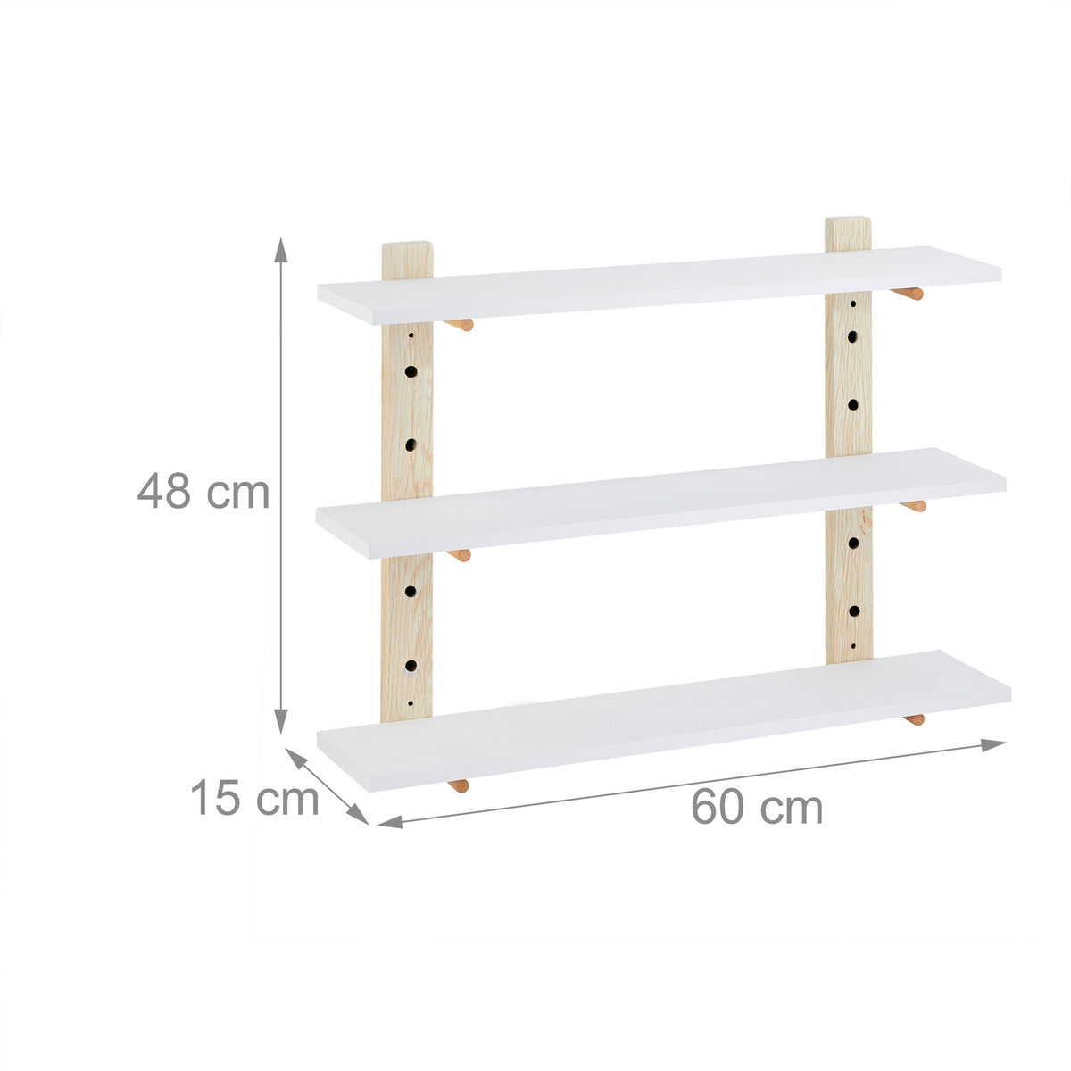 Wall shelf in wood effect with 3 shelves