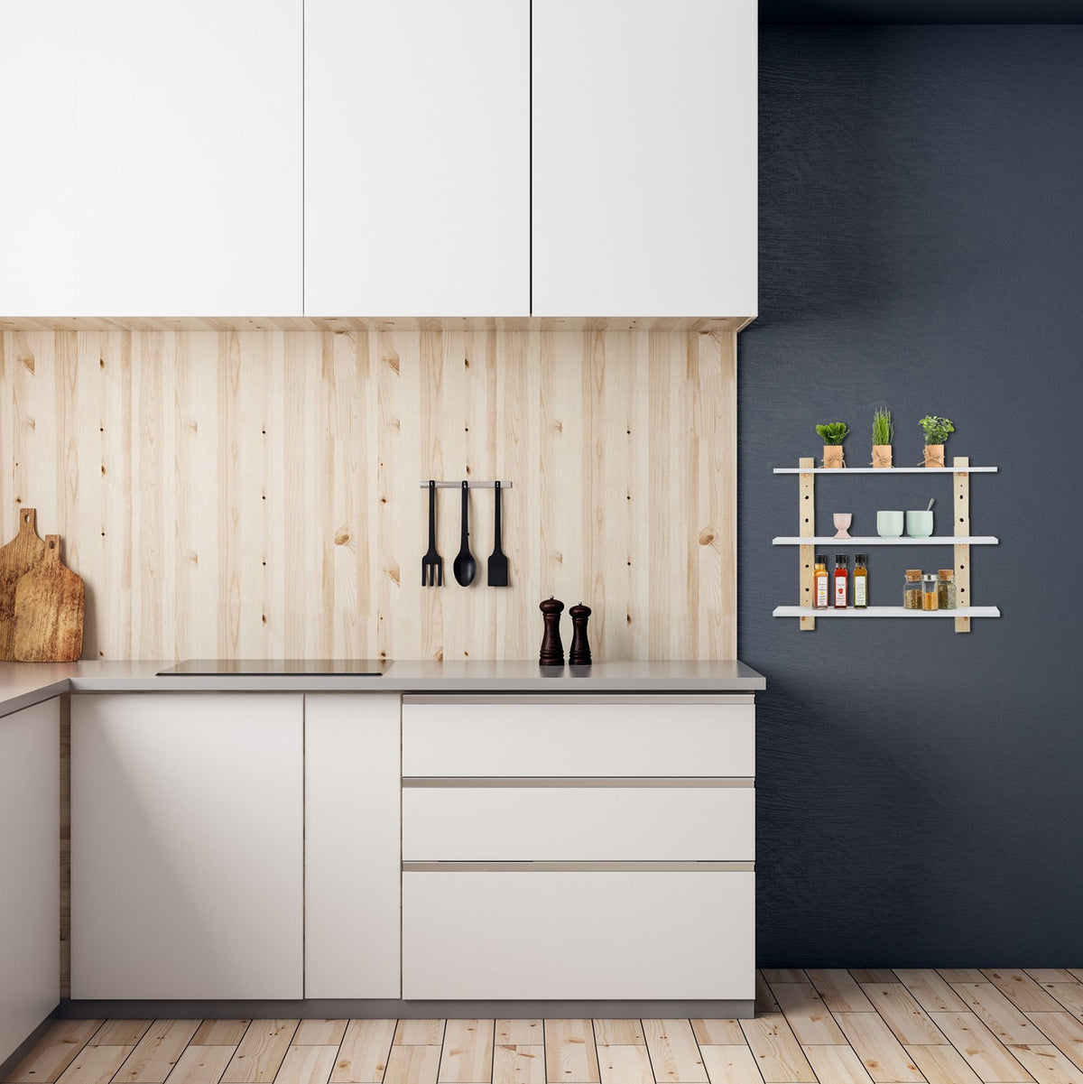 Wall shelf in wood effect with 3 shelves