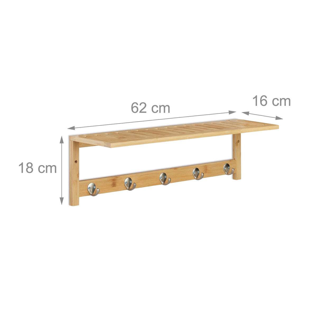 Wall shelf with 5 hooks