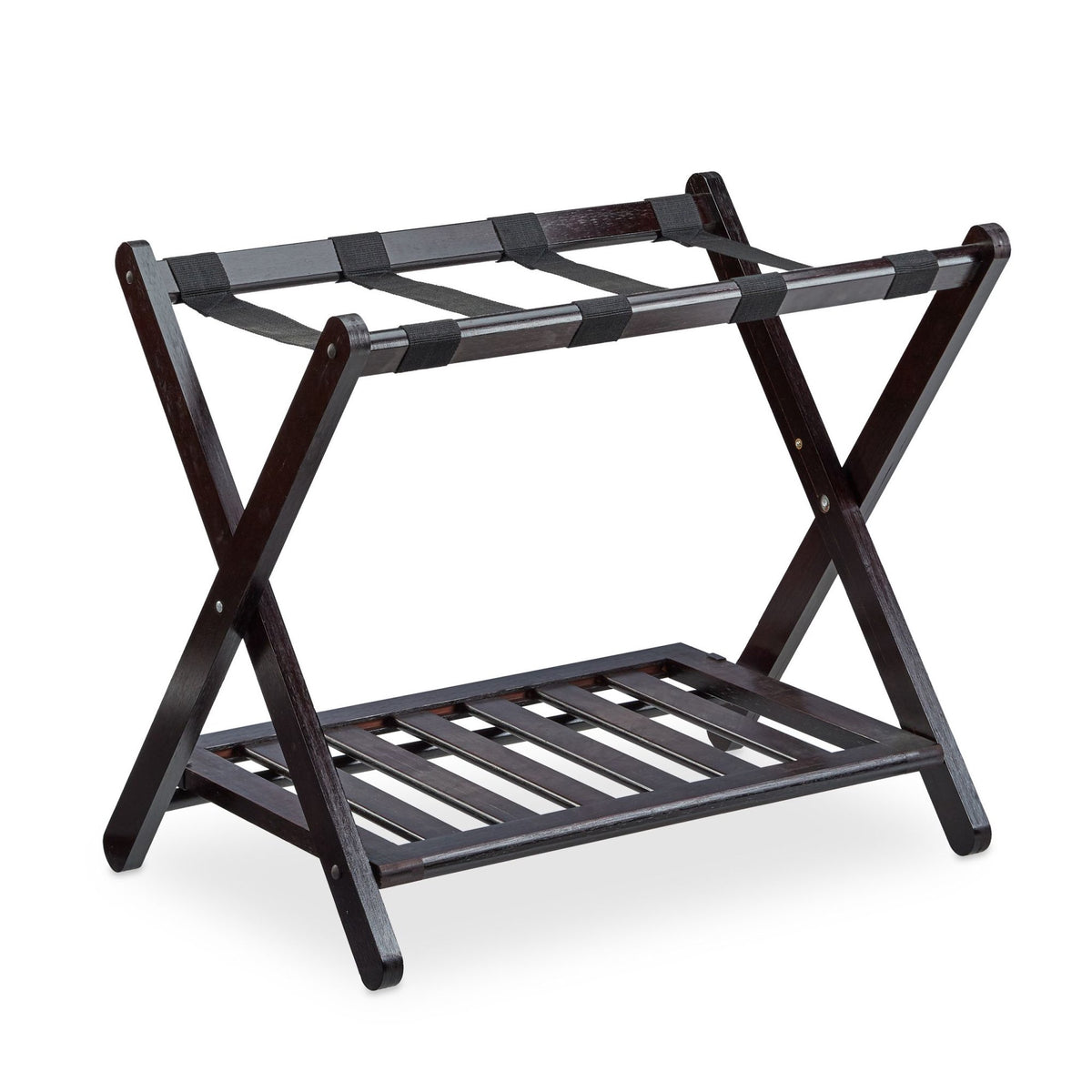Walnut Folding Luggage Rack; Wooden Travel Accessory Holder Stand Brown