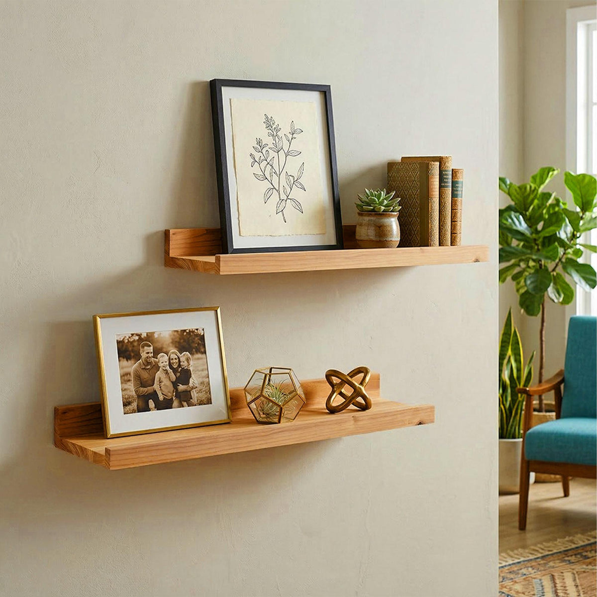Walnut Wall Shelf, Narrow Picture Ledge With Lip