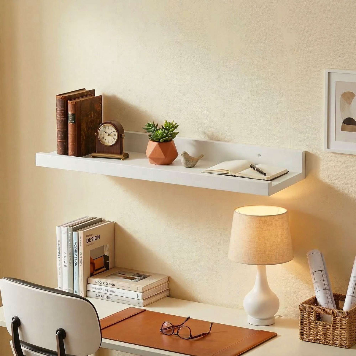 Walnut Wall Shelf – Wooden Picture Ledge, Raised Edge