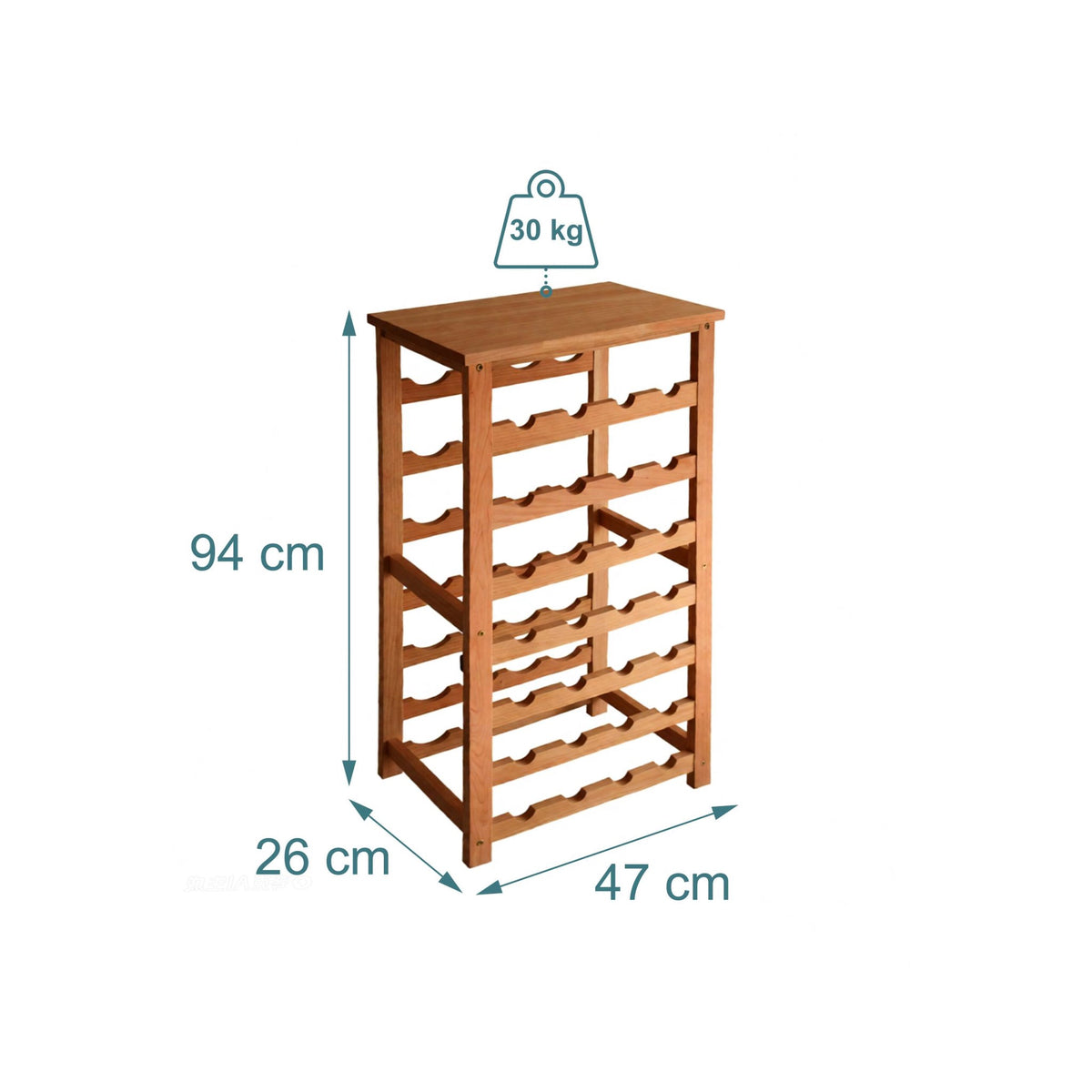 Walnut Wine Rack, Holds 28 Bottles, Horizontal Storage