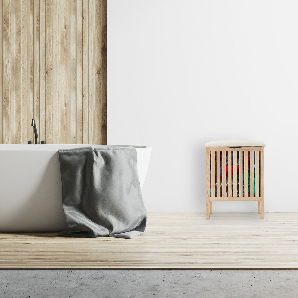 Walnut Wood Washing Basket with Seat