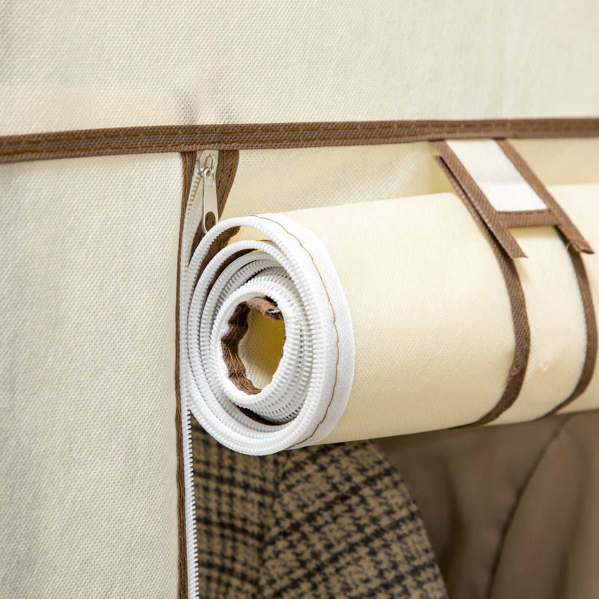 Wardrobe Fabric Cabinet, 2 Clothes Rails, 6 Compartments, Cream, Foldable Wardrobe For Bedroom & Hallway