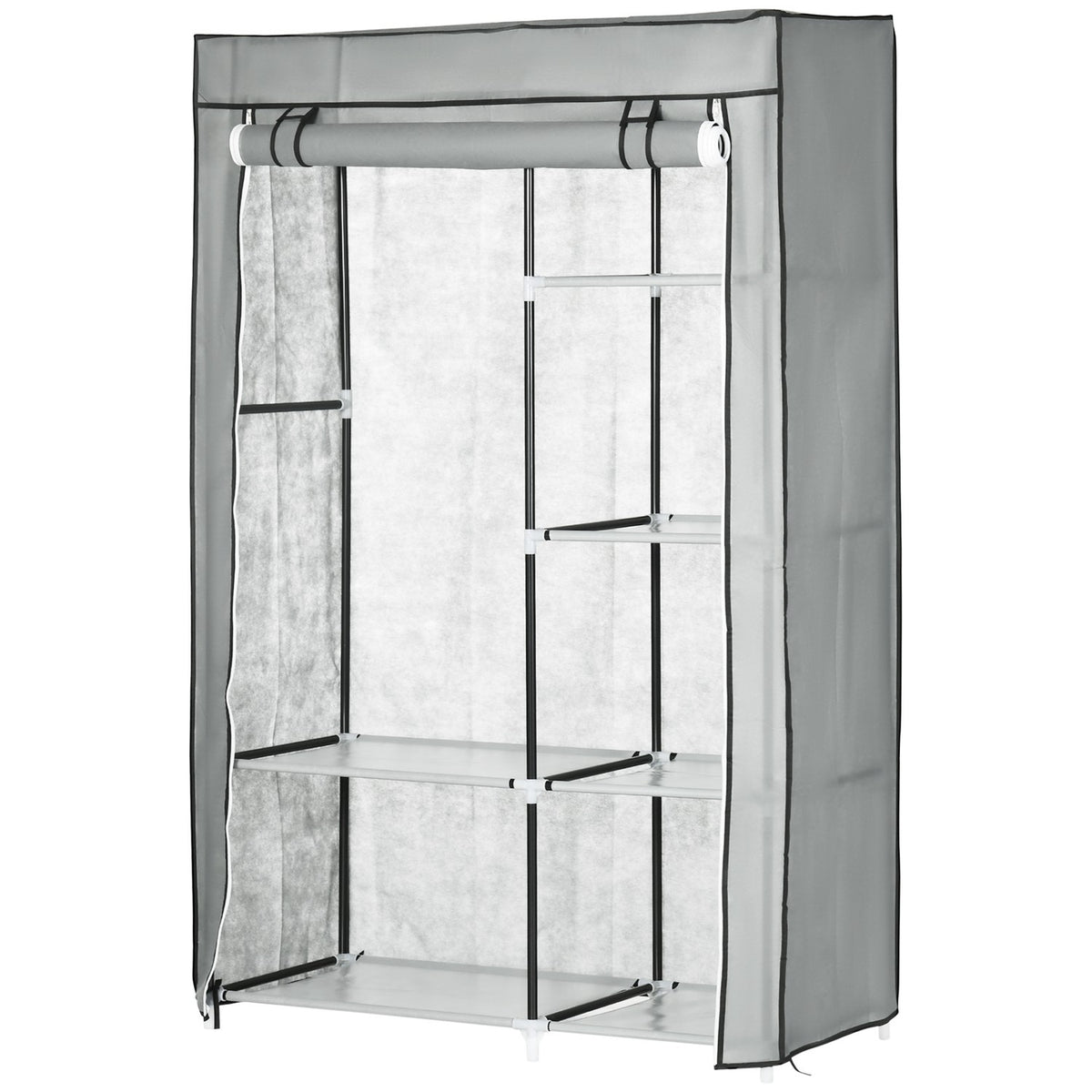 Wardrobe Fabric Cabinet, 6 Compartments, Gray, 103X43X162.5Cm, Foldable Wardrobe In Fleece Look