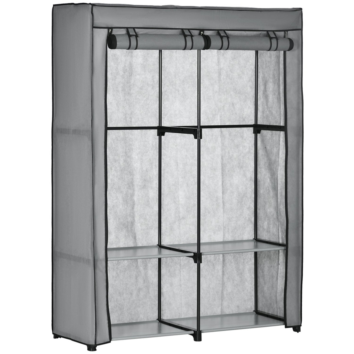 Wardrobe Fabric Wardrobe With Clothes Rails And 4 Compartments, Folding Wardrobe, Zip, Non-Woven Fabric, Light Grey