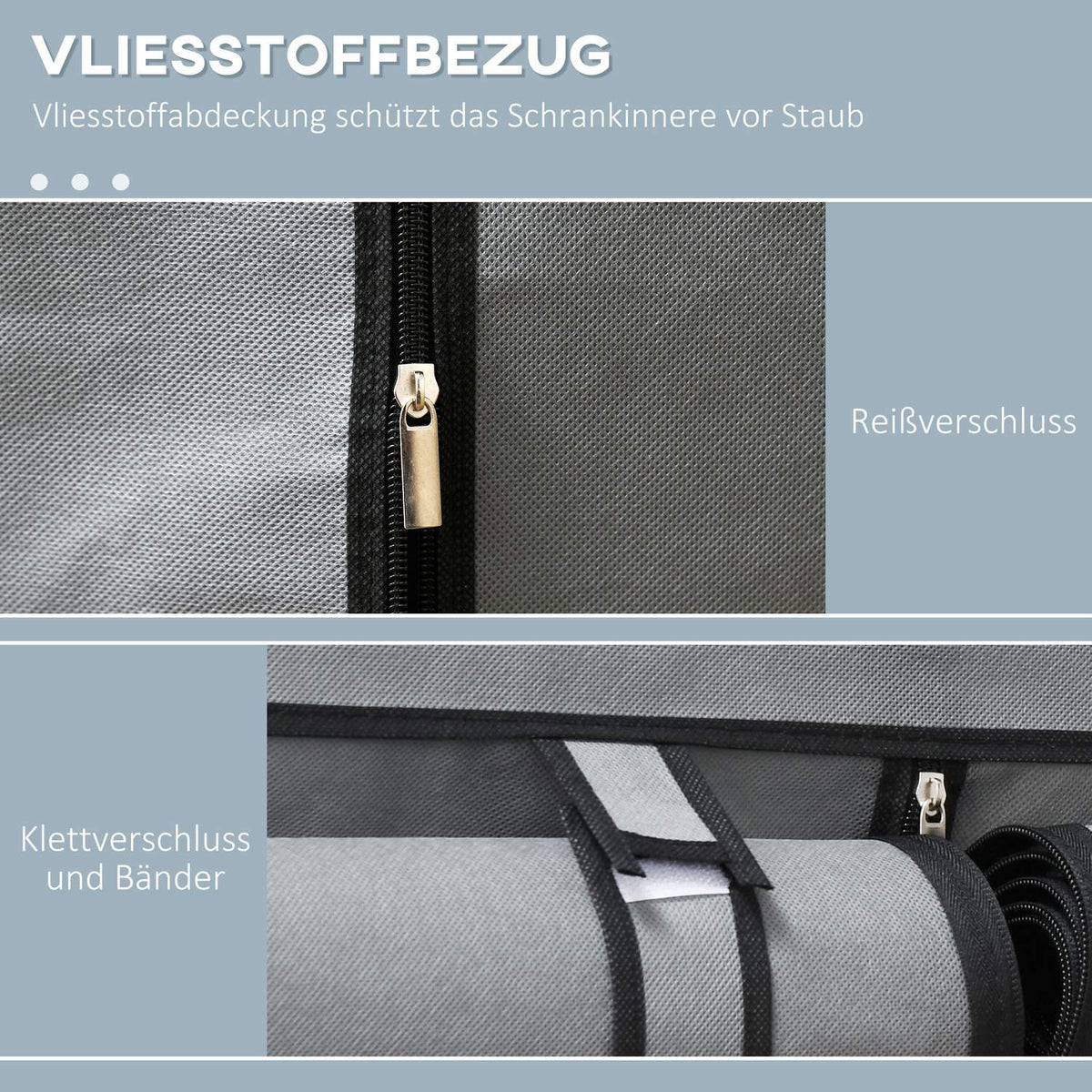 Wardrobe Fabric Wardrobe With Clothes Rails And 4 Compartments, Folding Wardrobe, Zip, Non-Woven Fabric, Light Grey