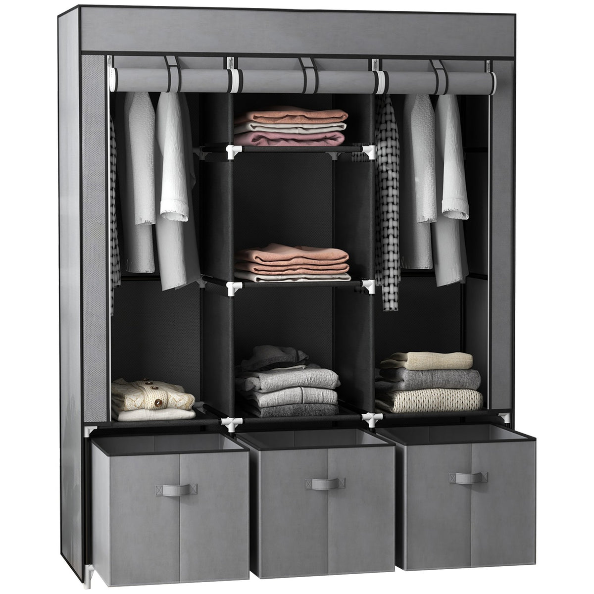 Wardrobe Foldable Fabric Cabinet, Folding Cabinet With Zipper, Non-Woven Fabric, Dark Gray, 125X43X162.5Cm