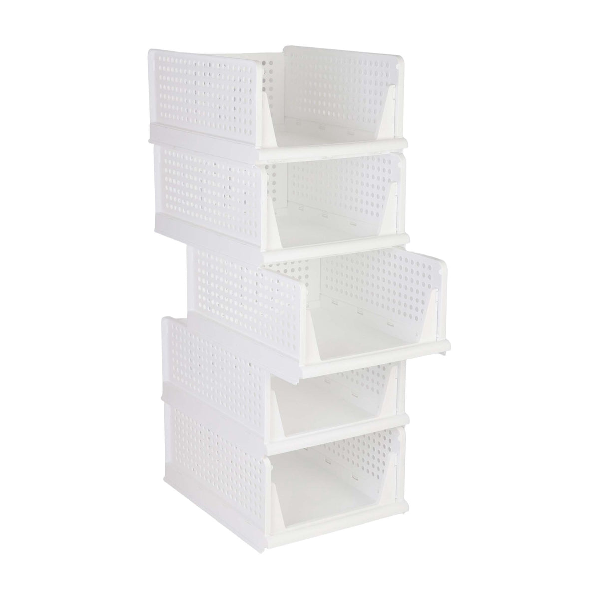 Wardrobe Organiser Set, 5 Stackable White Boxes