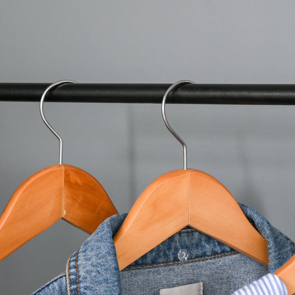 Wardrobe rack clothes rack clothes rail with shoe rack clothes rack metal + wood black + natural 64 x 42.5 x 149 cm