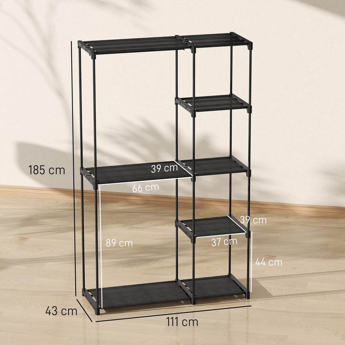 Wardrobe with Hanging Rail and Shelves, 111x43x185 cm, Black