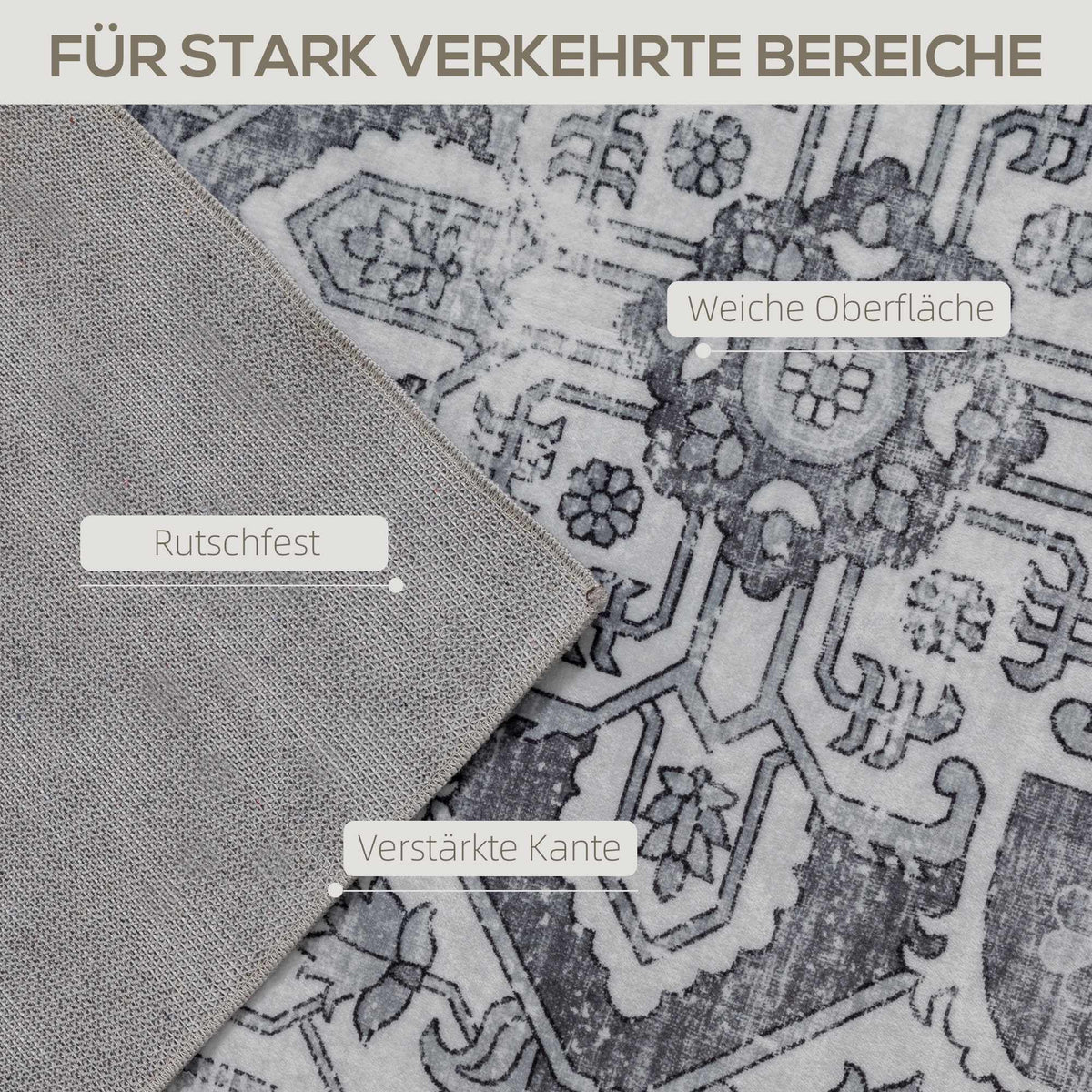 Washable Non-Slip Flannel Rug, 230x160cm, Gray