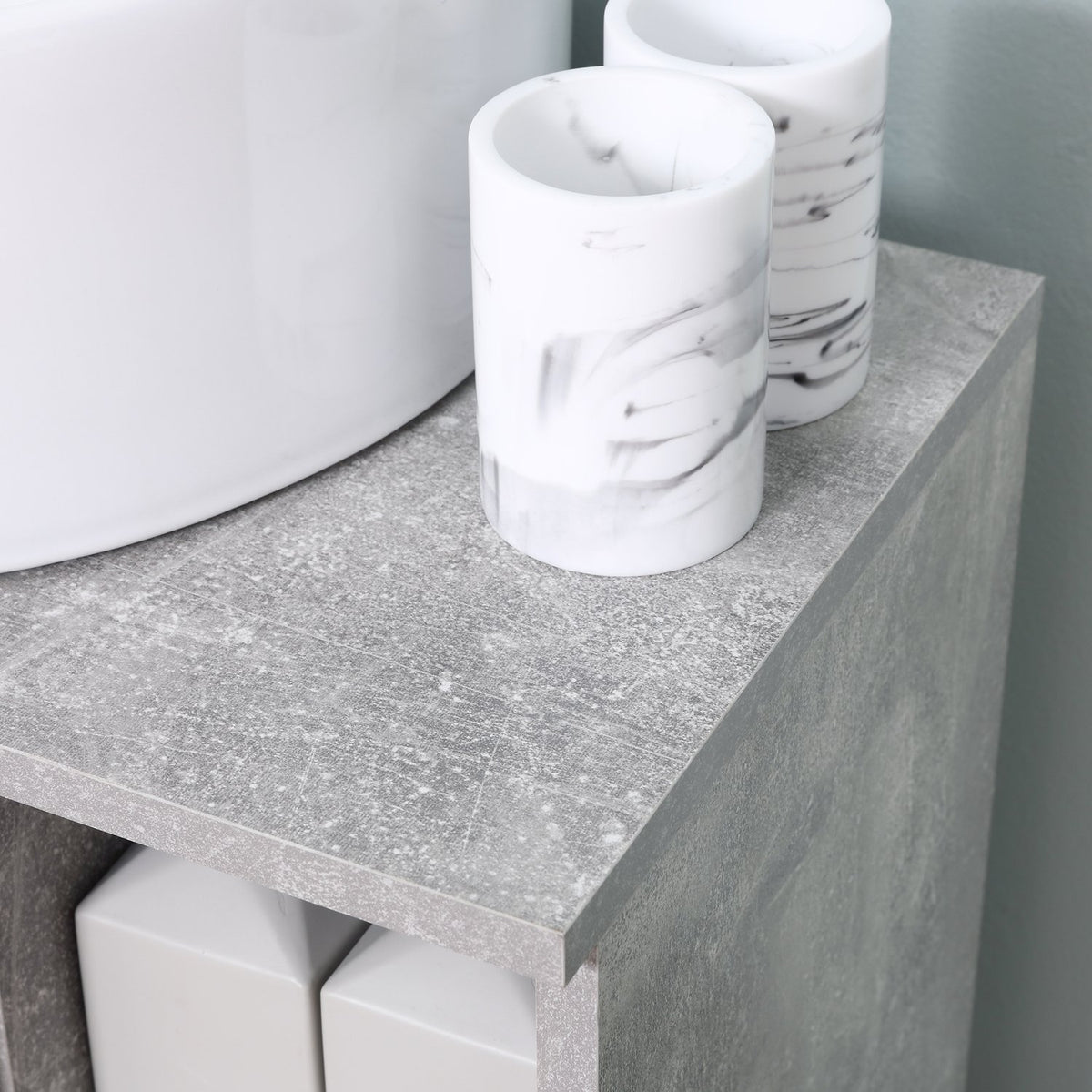 Washbasin Base Cabinet Bathroom Cabinet Gray + White Vanity Unit Adjustable Shelves U-Shaped Chipboard