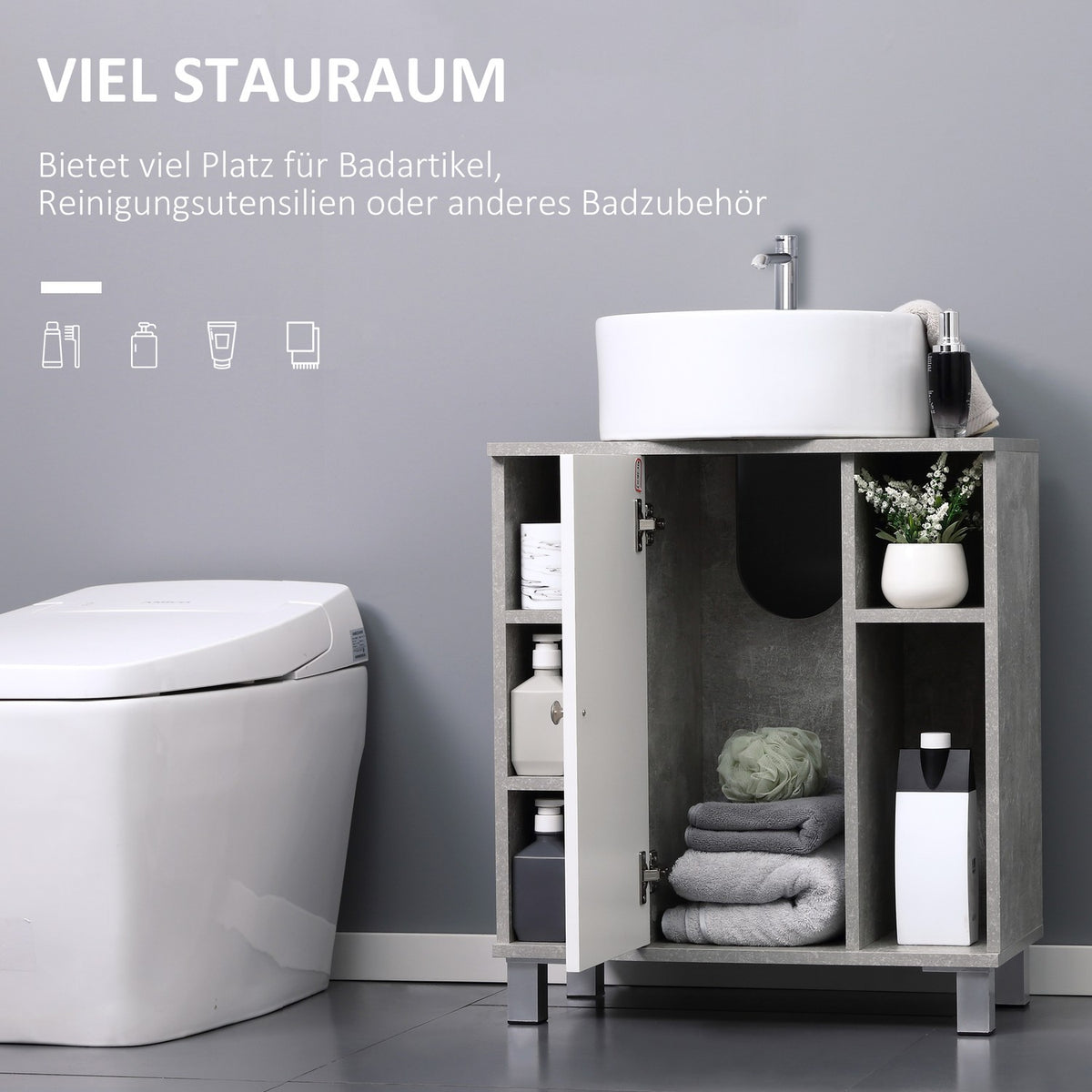 Washbasin Base Cabinet Bathroom Cabinet Gray + White Vanity Unit Adjustable Shelves U-Shaped Chipboard