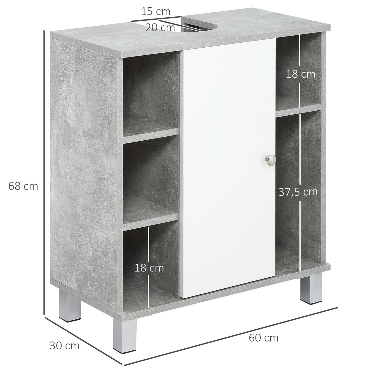 Washbasin Base Cabinet Bathroom Cabinet Gray + White Vanity Unit Adjustable Shelves U-Shaped Chipboard