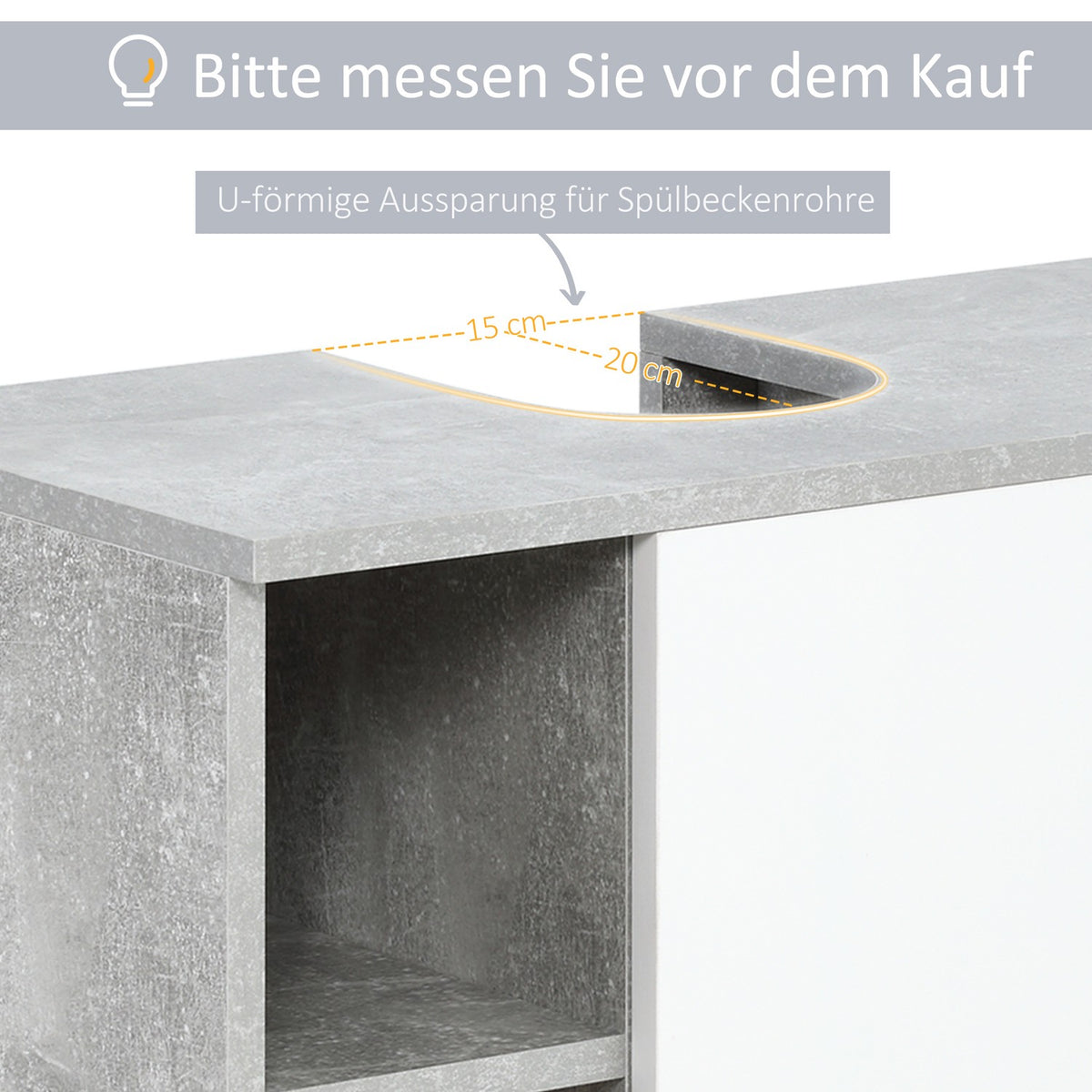 Washbasin Base Cabinet Bathroom Cabinet Gray + White Vanity Unit Adjustable Shelves U-Shaped Chipboard