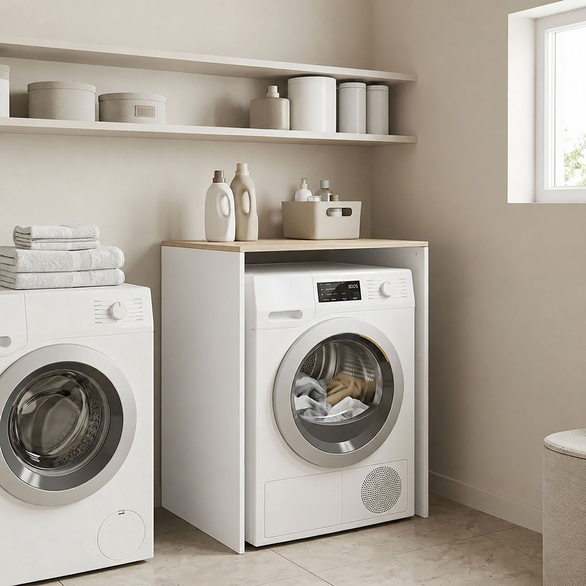 Washer Cabinet with Shelf, White, Engineered Wood