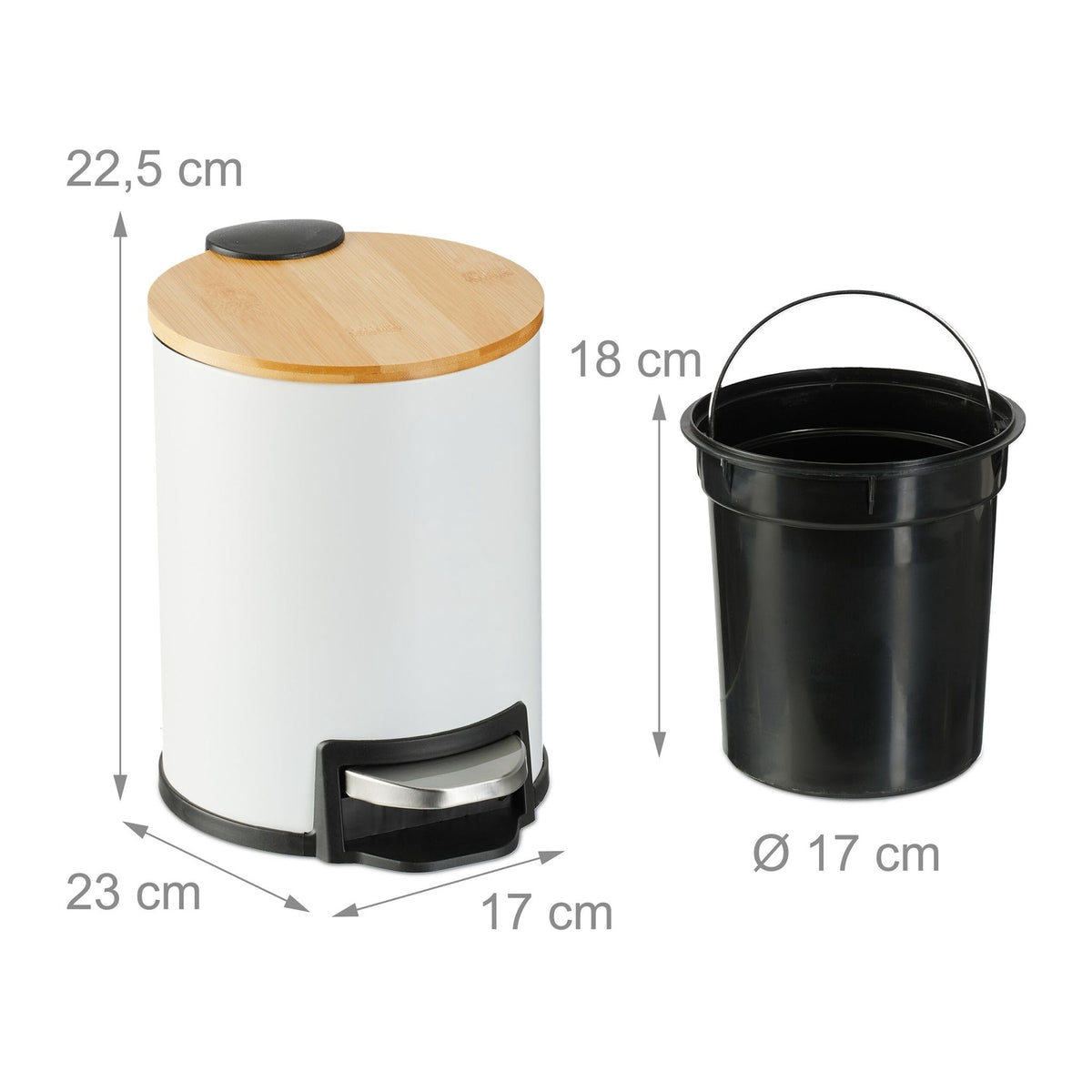 Waste container for bathroom 3 liters with bamboo lid
