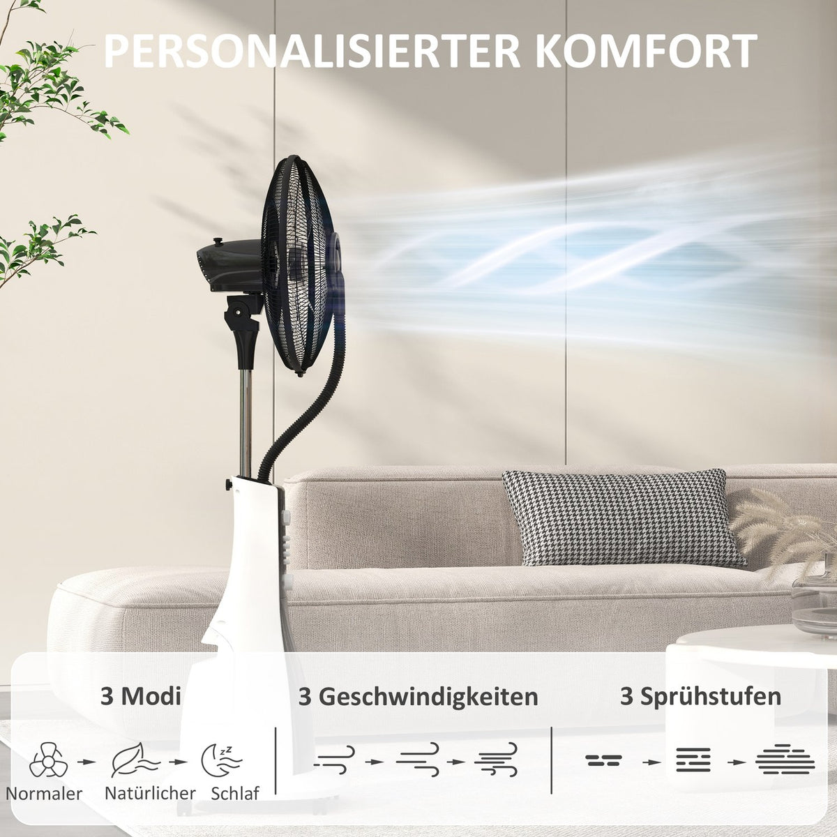 Water Cooling Fan Stand Fan with Spray Mist Remote Control Timer Oscillating 3 Levels 3L Water Tank 90W Water Fan with Wheels 125cm