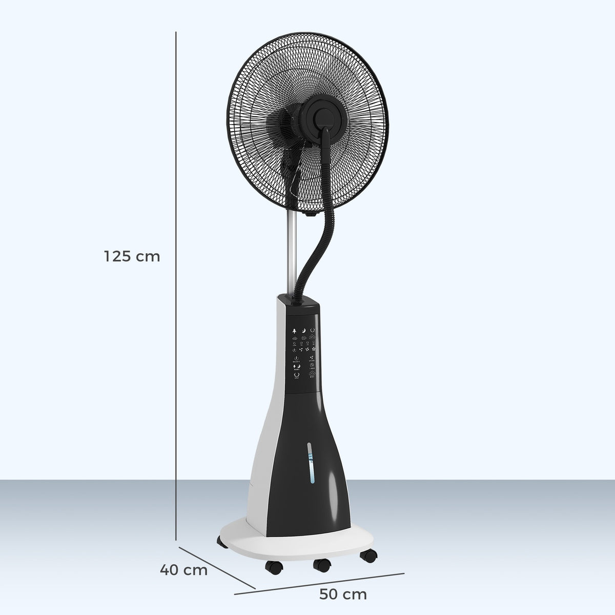 Water Cooling Fan Stand Fan with Spray Mist Remote Control Timer Oscillating 3 Levels 3L Water Tank 90W Water Fan with Wheels 125cm